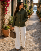Owain Women's Quilted Jacket – Gold-Tone Buttons, Zippered Pockets & Corduroy Trim