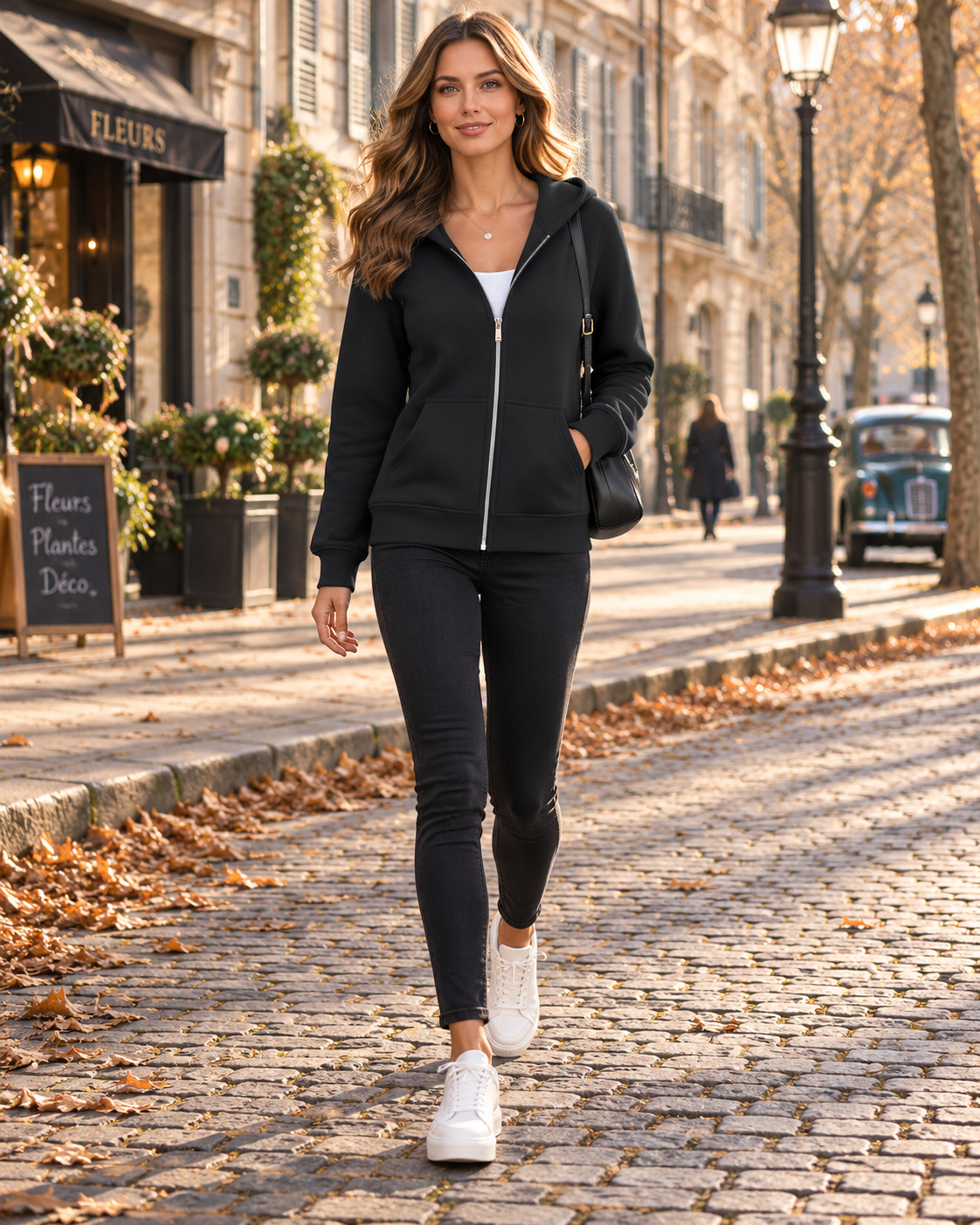Lily Women's Fitted Zip-Up Hoodie – Cotton-Blend Fabric, Fixed Hood & Front Handy Pockets