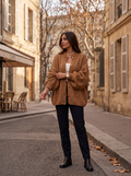 Holly Women's Oversized Ribbed Cardigan – Balloon Sleeves, Button-Up Front & Dropped-Shoulder Design