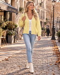 Abigail Women's Bow-Tie Knit Cardigan – Contrast Stitch, Open-Front Design & Relaxed Silhouette