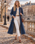 Hannah Women's Trench Coat – Button-Up Front, Classic Collar & Plaid Lining