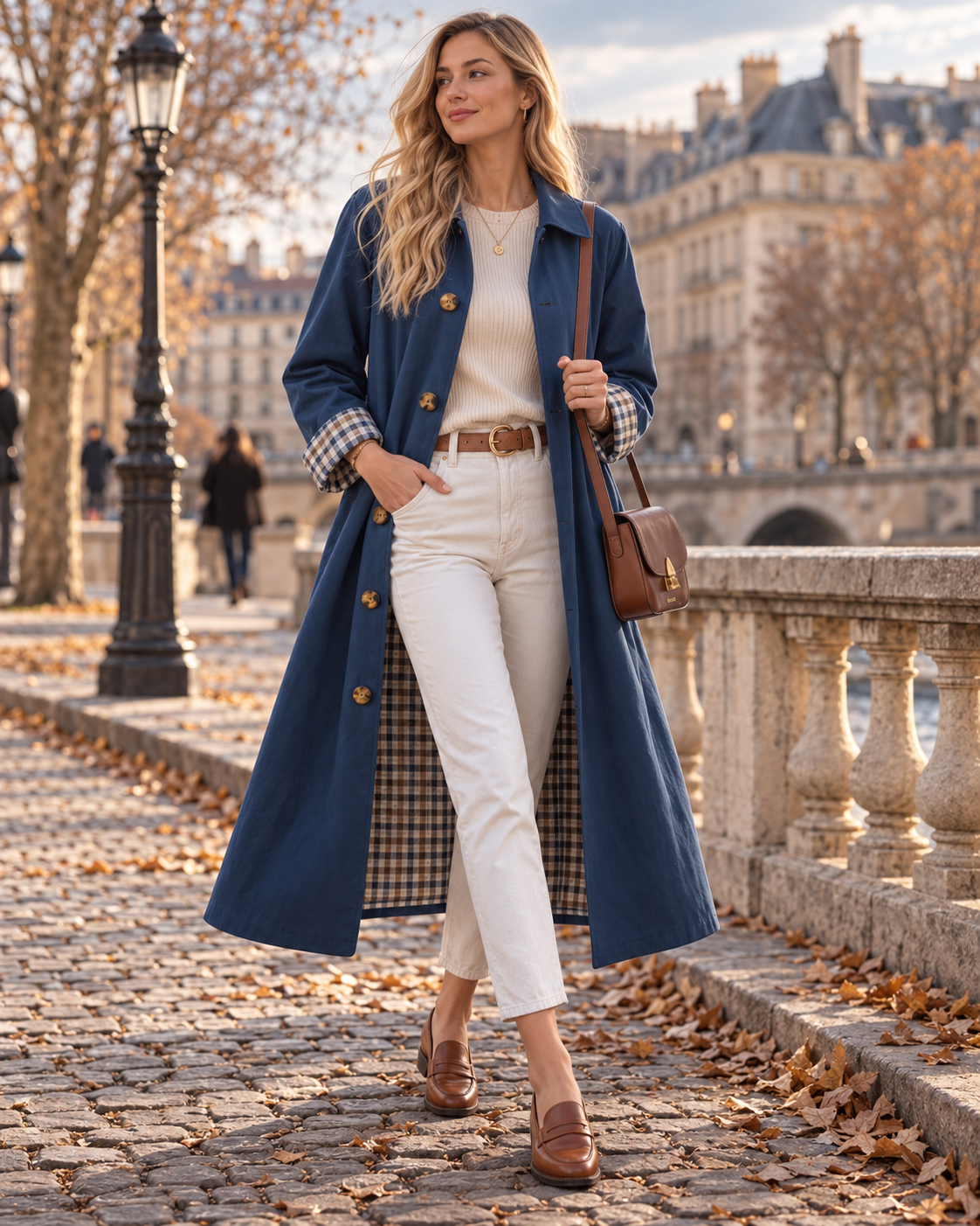 Hannah Women's Trench Coat – Button-Up Front, Classic Collar & Plaid Lining