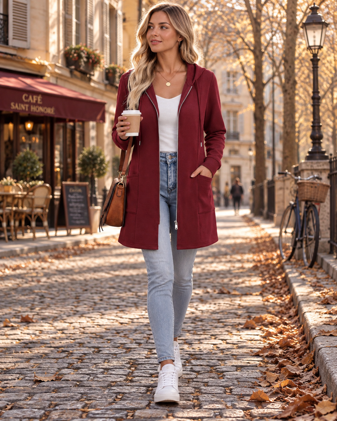 Aidan Women's Longline Zip Hoodie – Below-Knee Length, Drawstring Hood & Pockets