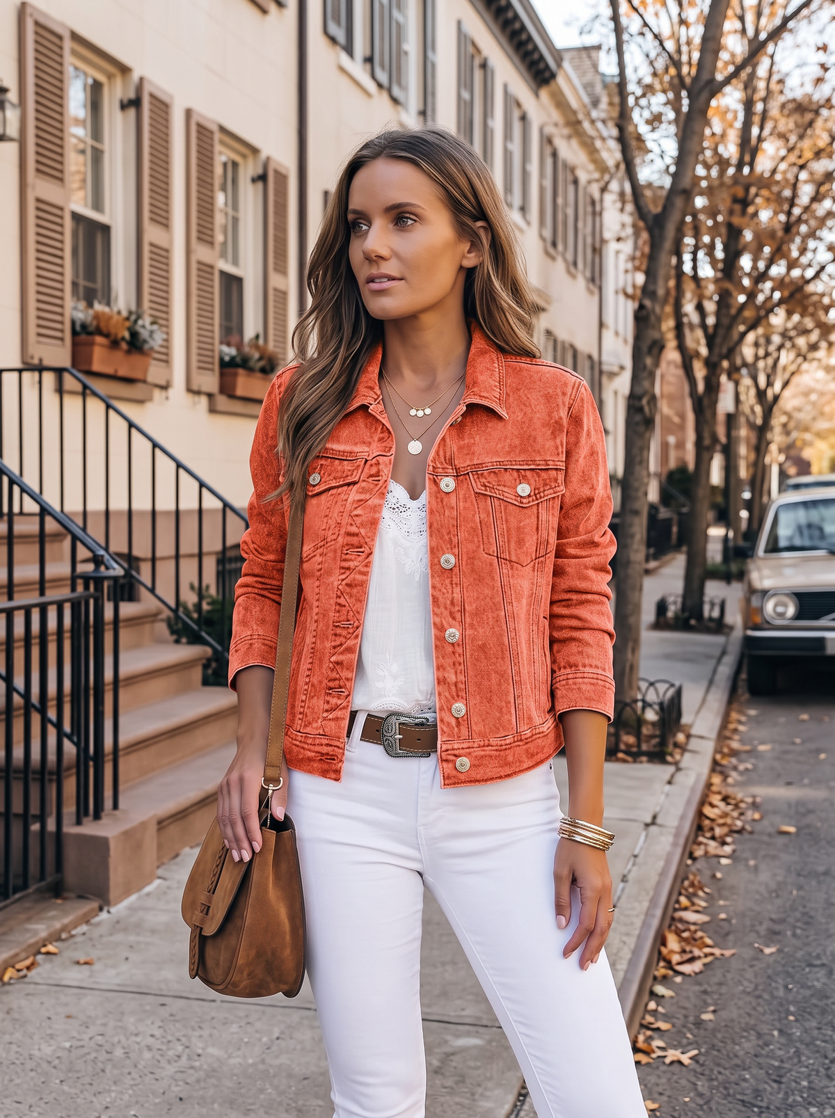 Leah Women's Denim Jacket – Button-Up Front, Western Style & 4 Handy Pockets