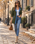 Craig Women's Knit Denim Jacket – Ribbed Patchwork, Structured Lapel & Button-Up Front