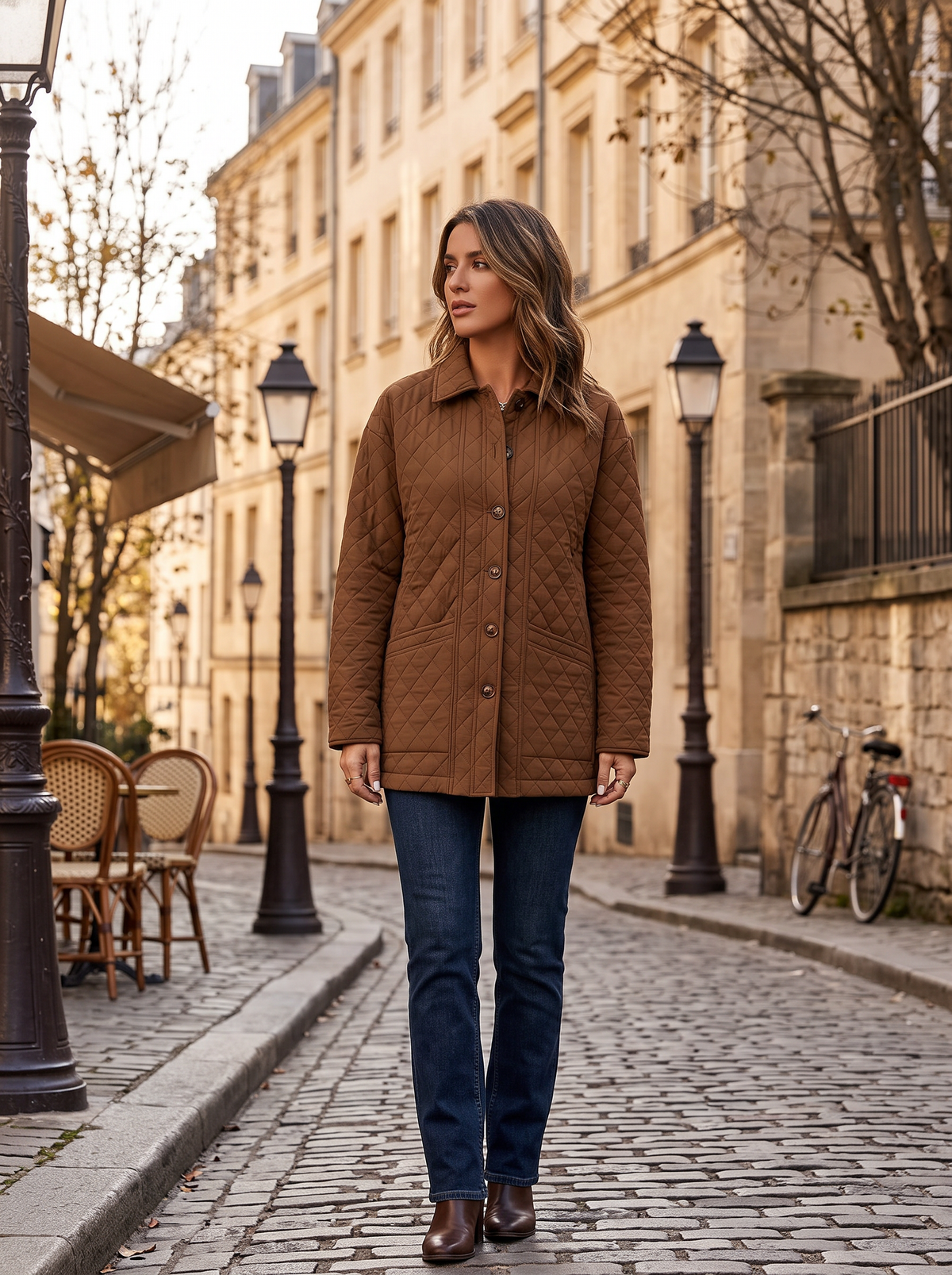 Courtney Women's Diamond Quilted Jacket – Button-Up Front, Mandarin Collar & Handy Pockets