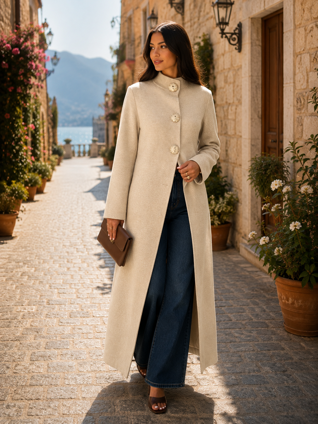 Nadia Women's Long Cardigan – Gold-Tone Buttons, Plush Knit & Sophisticated Fit