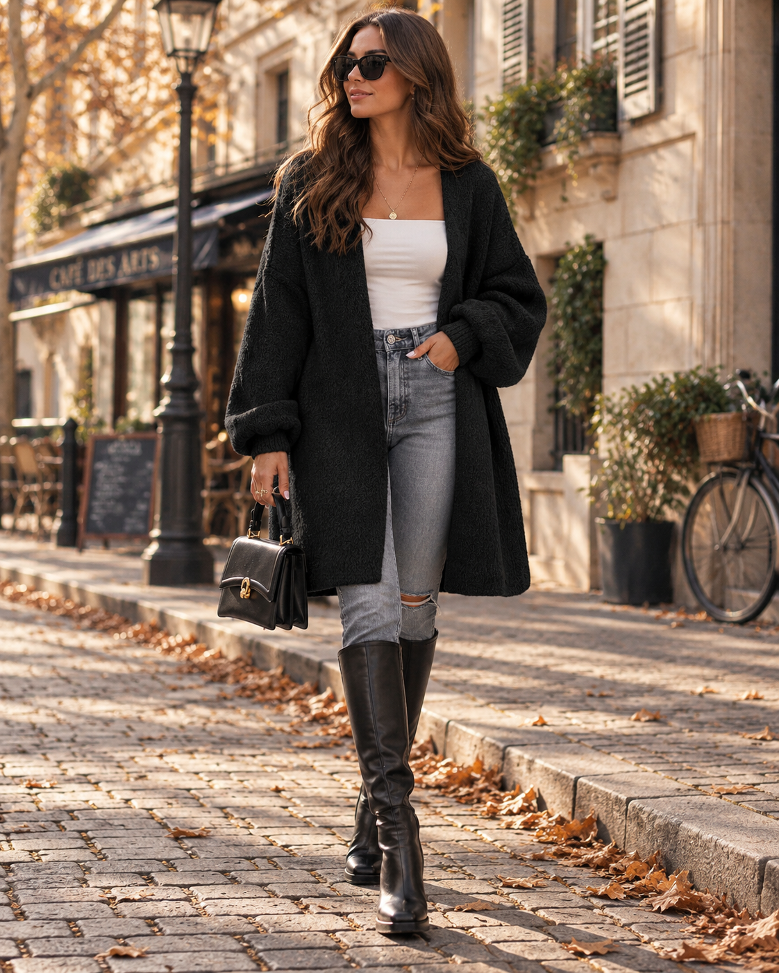 Sean Women's Oversized Long Cardigan – Open-Front Design, Dropped-Shoulder Design & Ribbed Cuffs