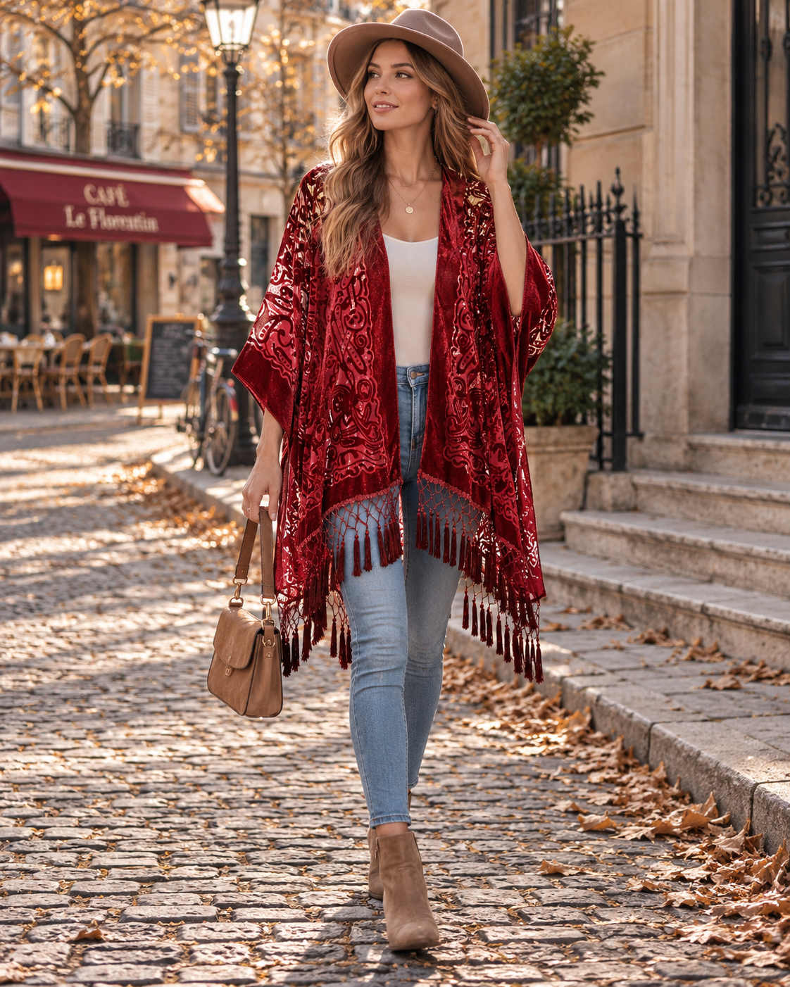 Kayleigh Women's Velvet Kimono – Open-Front Design, Flowing Fit & Versatile Layering