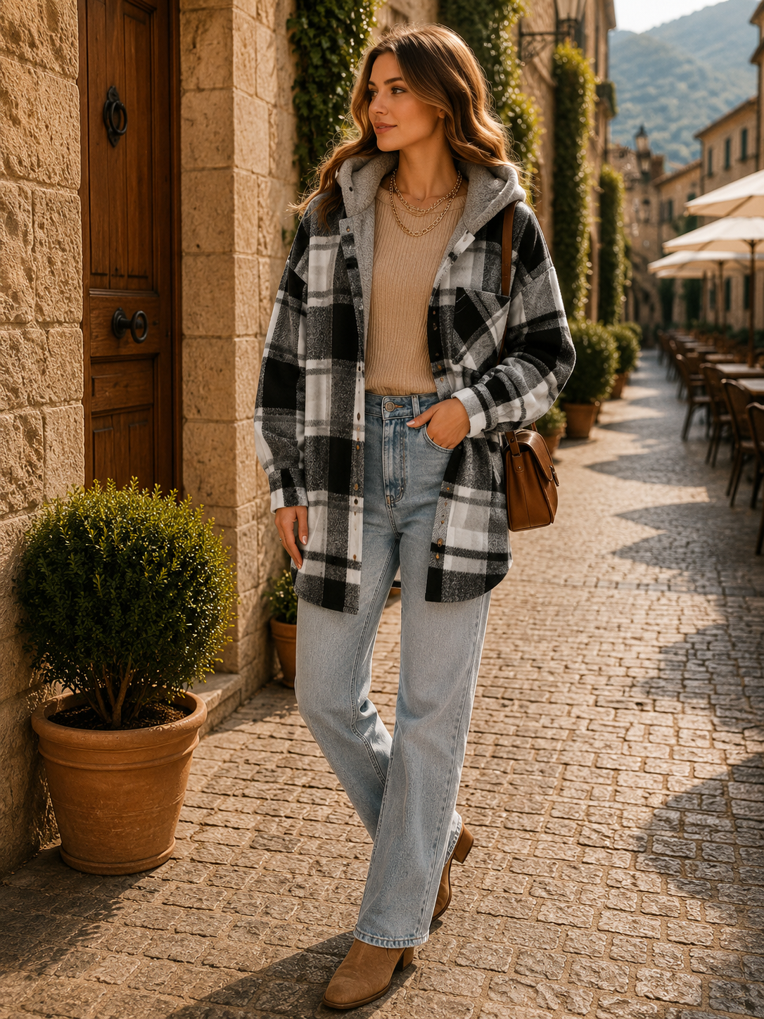 Ella Women's Plaid Shacket – Loose Silhouette, Button-Up Front & Chest Pocket