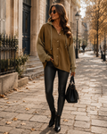 Vanessa Women's Oversized With Hood Jacket – Button-Up Front, Knit Sleeves & Chest Pocket