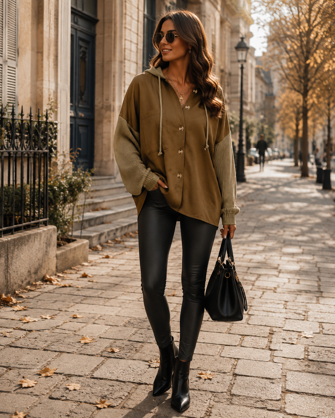 Vanessa Women's Oversized With Hood Jacket – Button-Up Front, Knit Sleeves & Chest Pocket