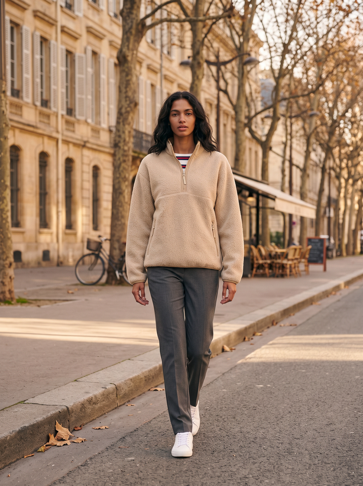 Amber Women's Fleece Pullover – Half Zip, Mandarin Collar, Dropped-Shoulder Design & Side Slip Pockets