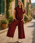 Sonia Women's Two-Piece Set – Smocked Top, Wide-Leg Pants & Side Slip Pockets