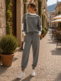 Lena Women's Knit Set – Patchwork Sweater, Matching Trousers & Easy Fit