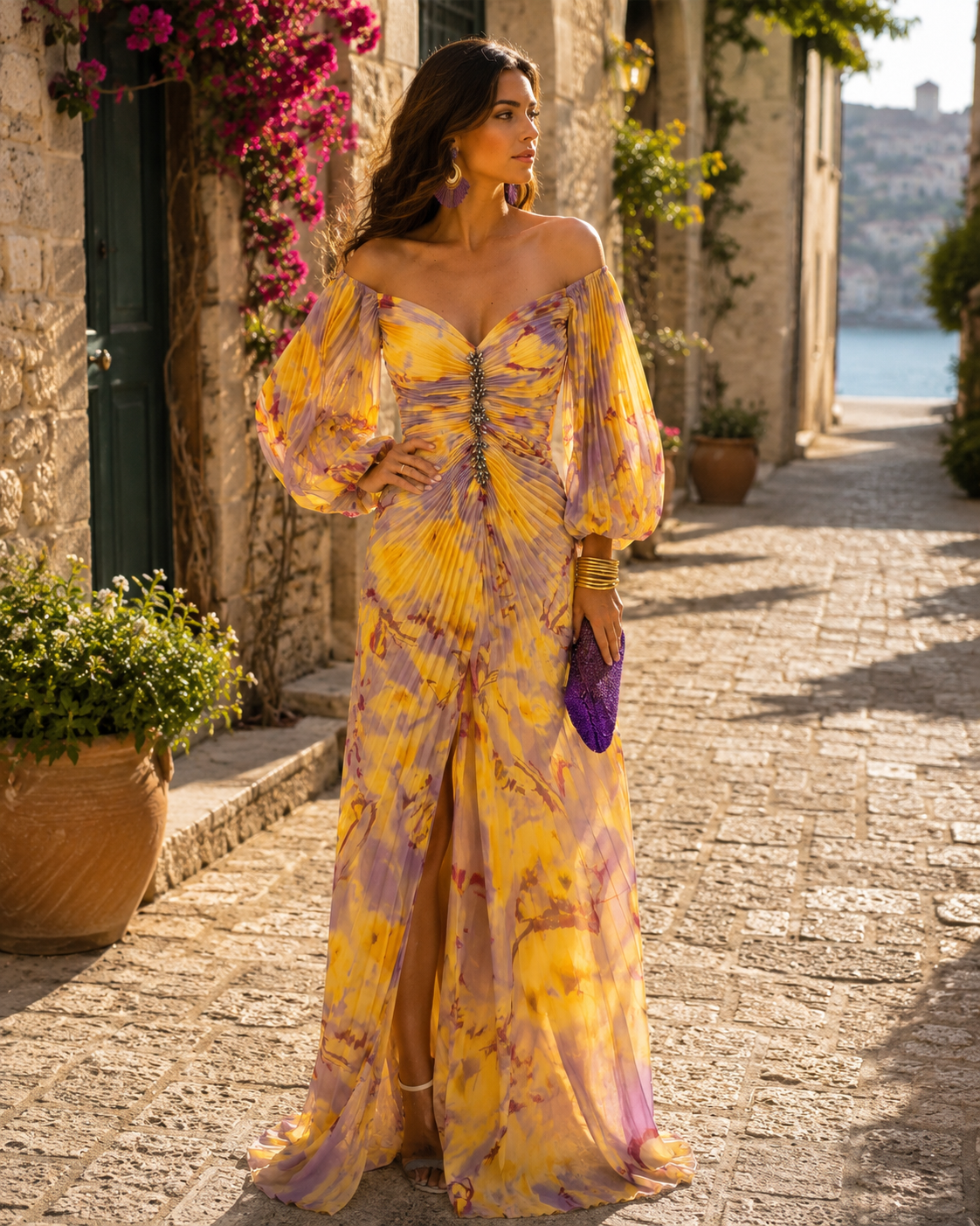 Iris Women's Floral Maxi Dress – Deep V-Neckline, Side Slit & Flowy Fit