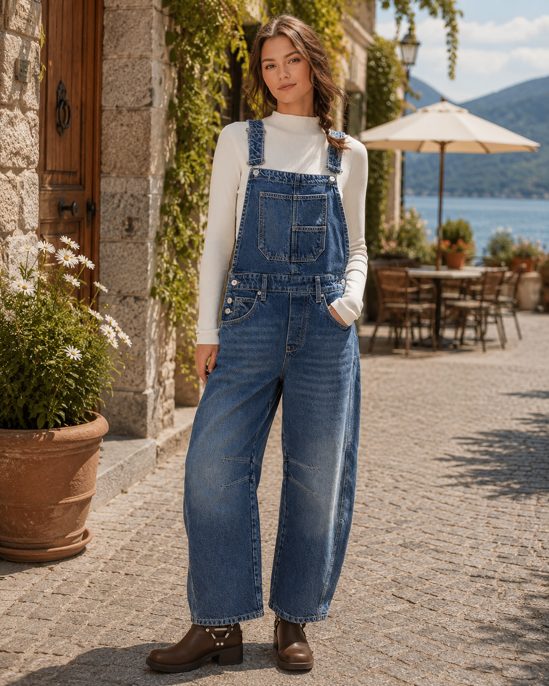 Angela Women's Denim Overalls – Wide Leg, Adjustable Straps & Deep Handy Pockets