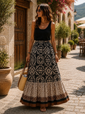 Barnaby Women's Maxi Skirt – Bohemian Print, Tiered Hem & Elastic Waist
