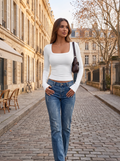 Whitney Women's Ribbed Square Neckline Top – Tailored Fit, Full-Length Sleeves & Stretchy Material