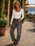 David Women's Ribbed Henley Top – Full-Length Sleeves, Fitted Silhouette & Stretchy Material