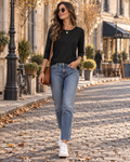 Scott Women's 3/4 Sleeve Top – Round Neckline, Flexible Fabric & Tunic Style