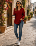 Sophie Women's V-Neckline Sweater – Batwing Fit, Asymmetric Hem & Stretchy Material