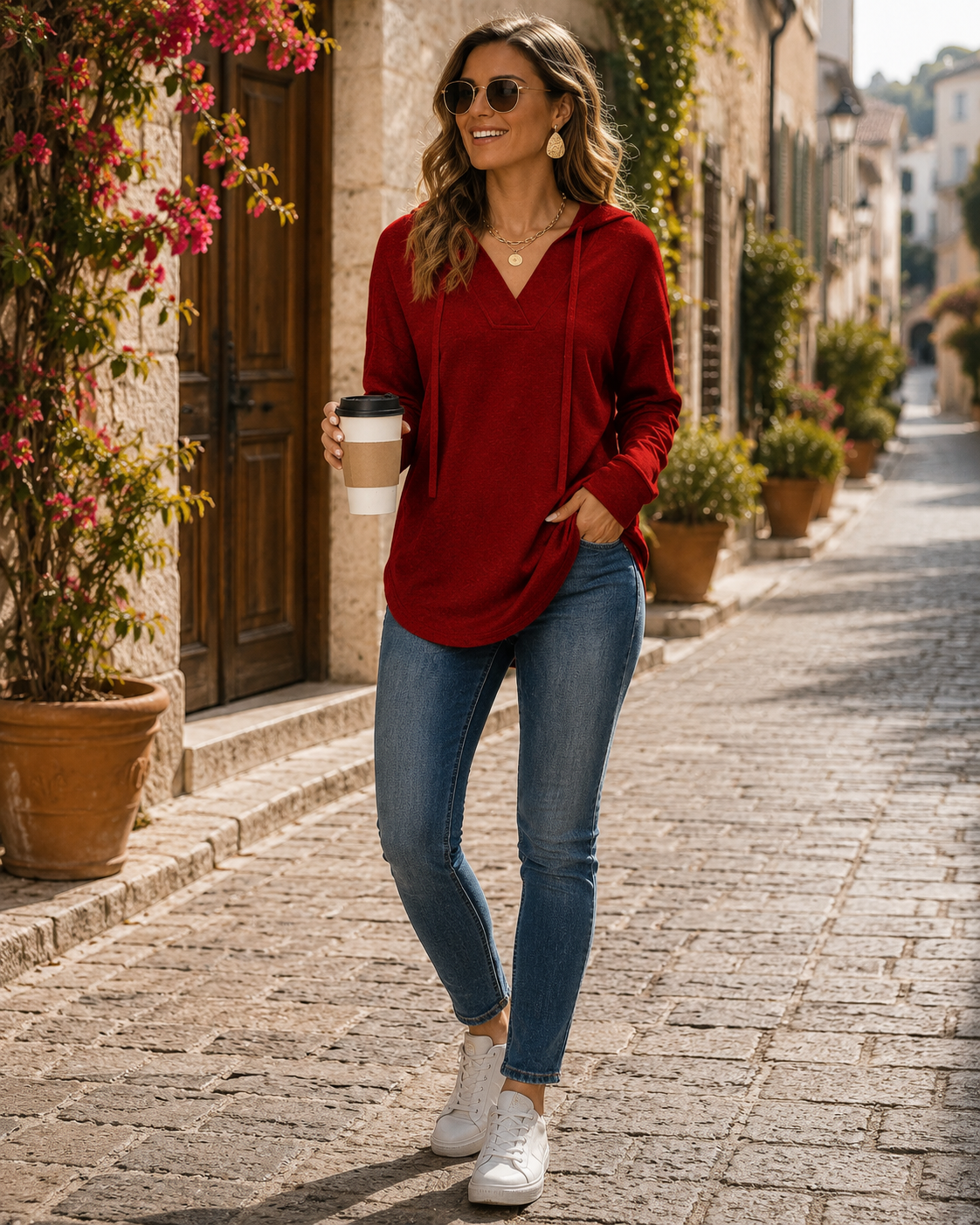 Sophie Women's V-Neckline Sweater – Batwing Fit, Asymmetric Hem & Stretchy Material