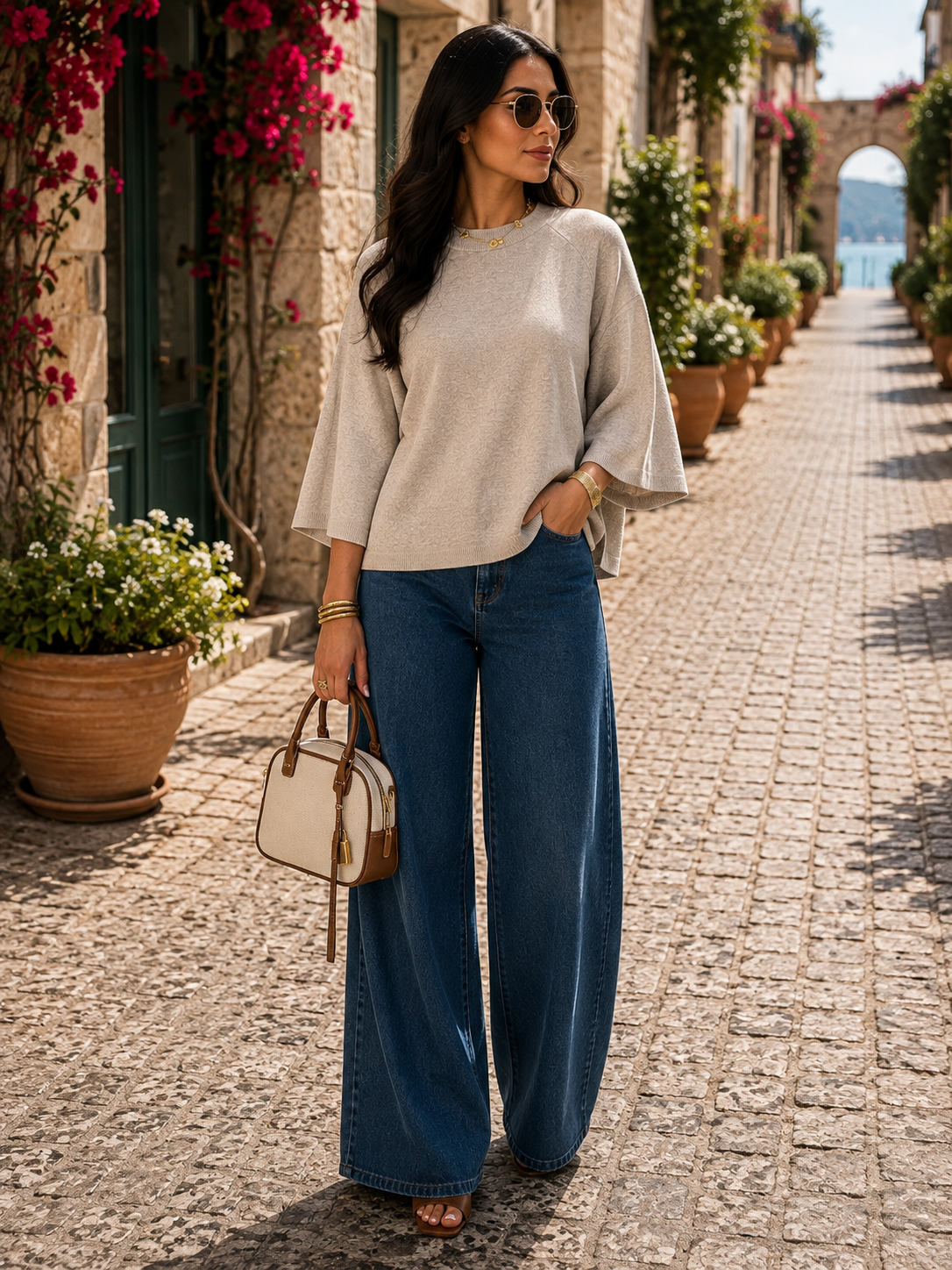 Rupert Women's Knitted Top – Half Sleeves, Round Neckline & Cozy Fit