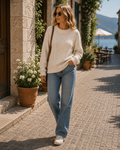 Laura Women's Knit Sweater – Crewneck, Ribbed Detailing & Oversized Vintage Fit