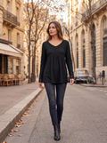 Cole Women's Waffle Knit Top – V-Neckline, Lace Patchwork & Ribbed Full-Length Sleeves