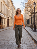 Dean Women's Ribbed Henley Top – Tailored Fit, Button-Up Front & Full-Length Sleeves
