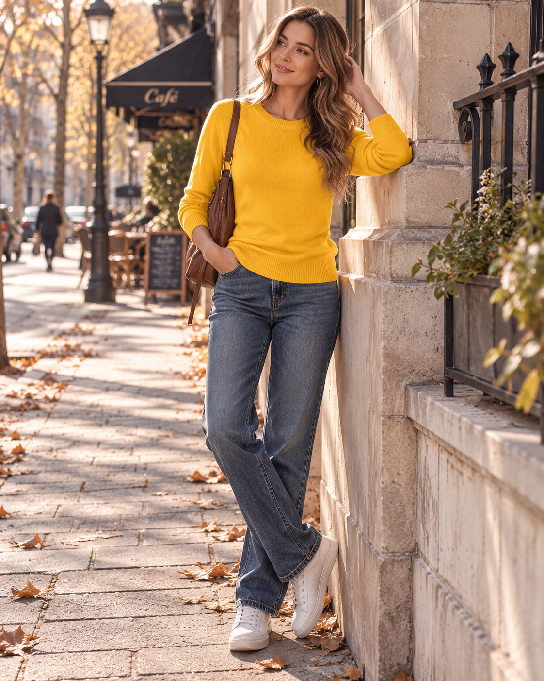 Felix Women's Wool-Blend Sweater – Crewneck, Full-Length Sleeves & Ribbed Detailing