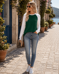 Olivia Women's Raglan Top – Contrast Sleeves, Round Neckline & Easy Fit
