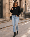 Aidan Women's Cropped Knit Sweater – Crewneck, Full-Length Sleeves & Ribbed Detailing