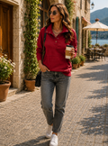 Norman Women's Henley Sweatshirt – V-Neckline, Ribbed Texture & Cozy Fit