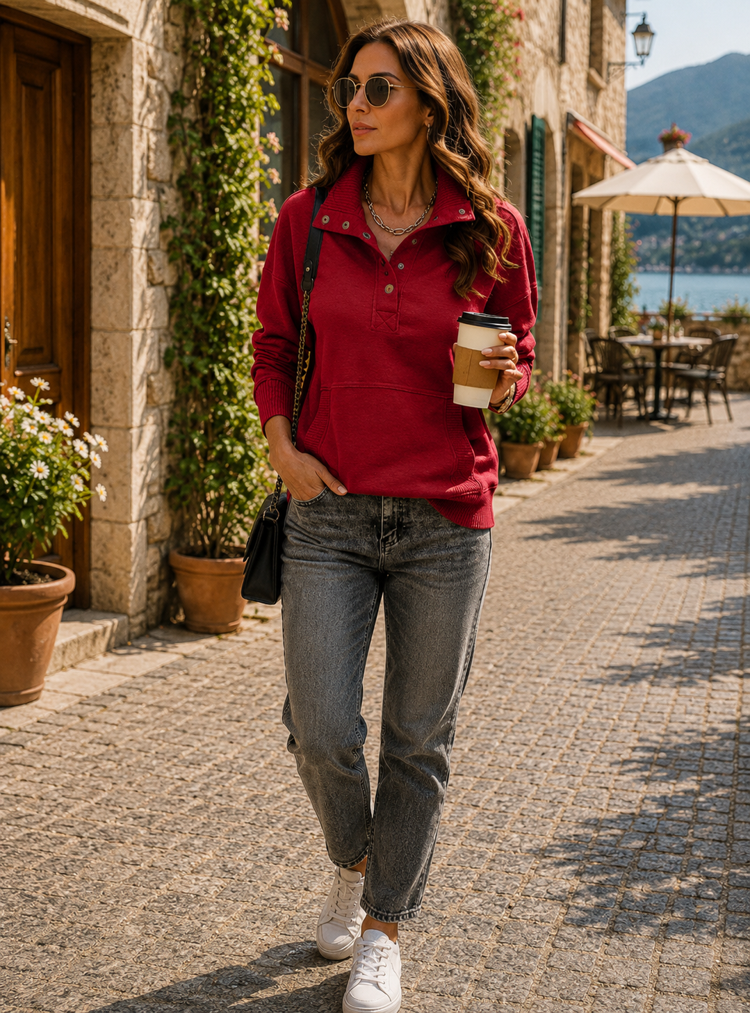 Norman Women's Henley Sweatshirt – V-Neckline, Ribbed Texture & Cozy Fit