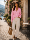 Sheila Women's Ruffle Collar Blouse – V-Neckline, Button-Up Front & Tailored Fit