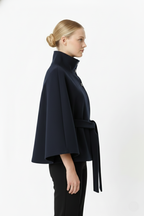 Hannah Women's Wool Coat – Chic Mandarin Collar with Detachable Belt & Easy-Going Fit