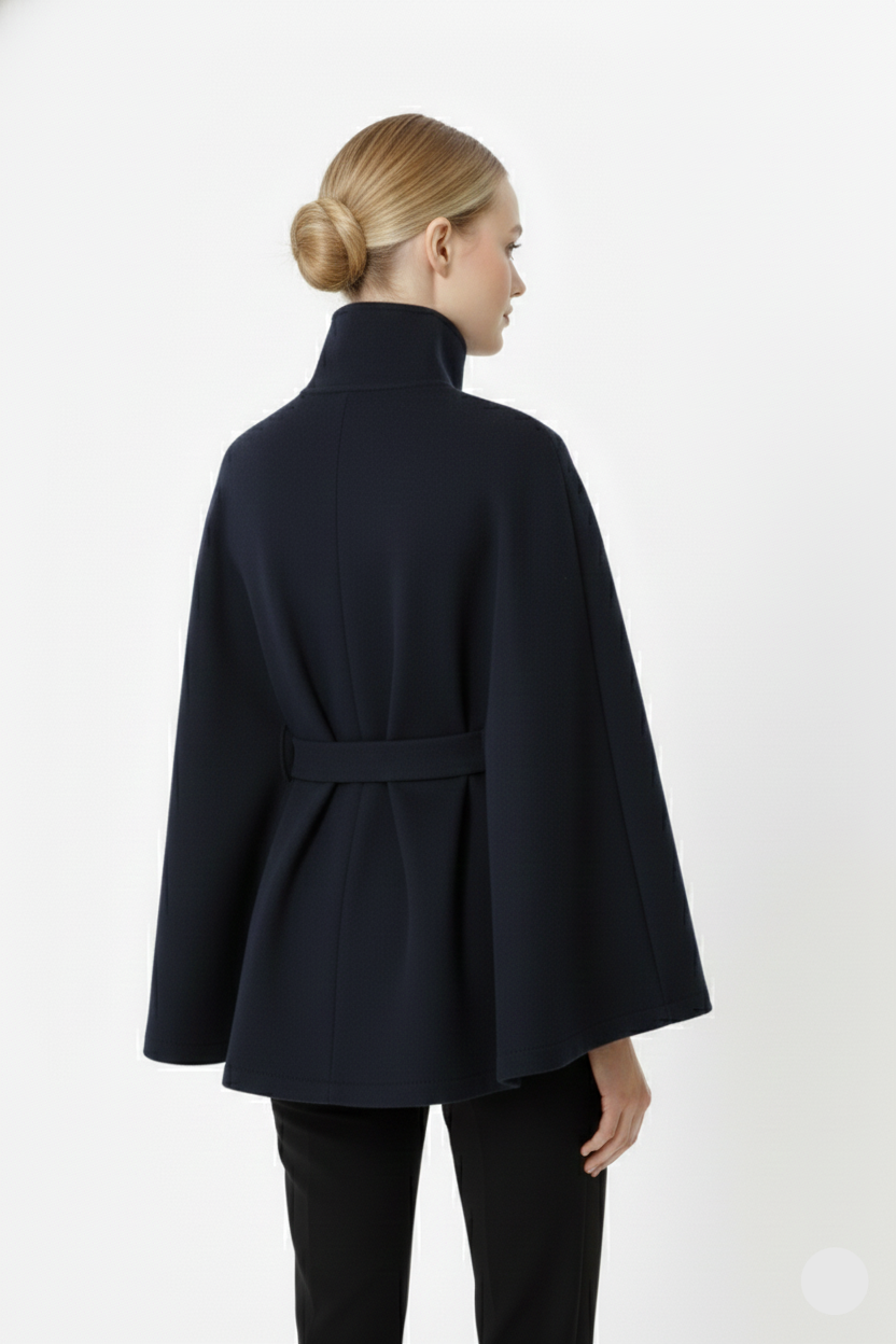 Hannah Women's Wool Coat – Chic Mandarin Collar with Detachable Belt & Easy-Going Fit