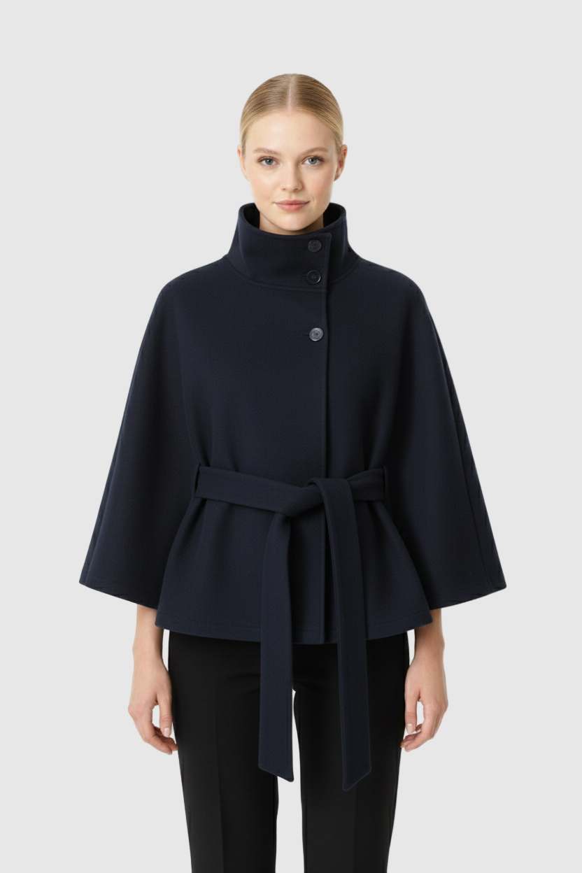 Alessia Women's Wool Blend Coat – Long Belted Winter Coat with Stand Collar