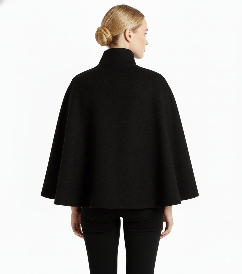 Hannah Women's Wool Coat – Chic Mandarin Collar with Detachable Belt & Easy-Going Fit