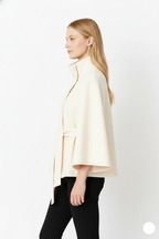 Hannah Women's Wool Coat – Chic Mandarin Collar with Detachable Belt & Easy-Going Fit
