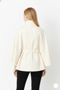 Hannah Women's Wool Coat – Chic Mandarin Collar with Detachable Belt & Easy-Going Fit