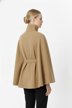 Hannah Women's Wool Coat – Chic Mandarin Collar with Detachable Belt & Easy-Going Fit