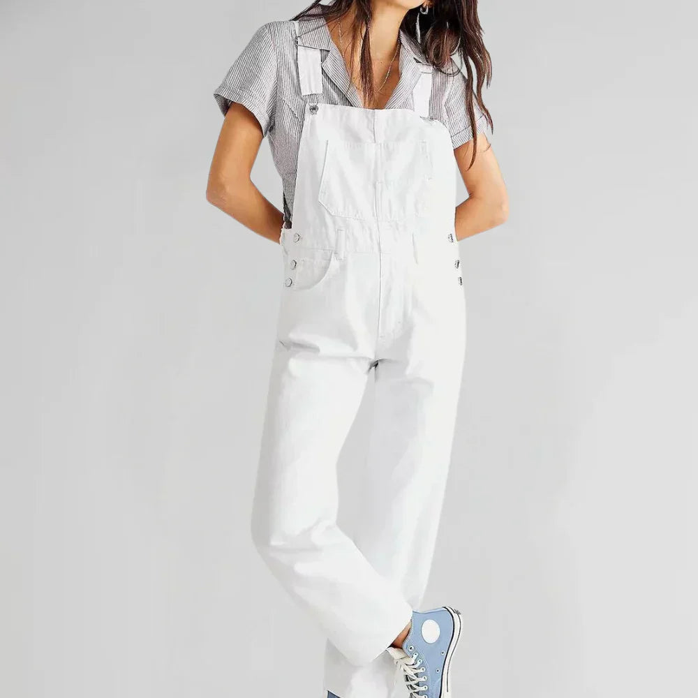 Savannah Women's Denim Jumpsuit – Button-Front Utility Jumpsuit with Tailored Fit