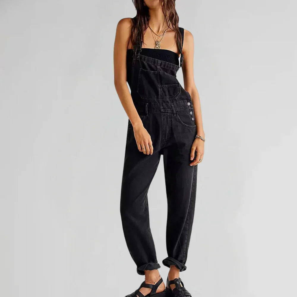 Savannah Women's Denim Jumpsuit – Button-Front Utility Jumpsuit with Tailored Fit
