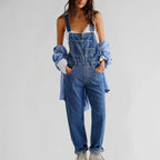 Savannah Women's Denim Jumpsuit – Button-Front Utility Jumpsuit with Tailored Fit
