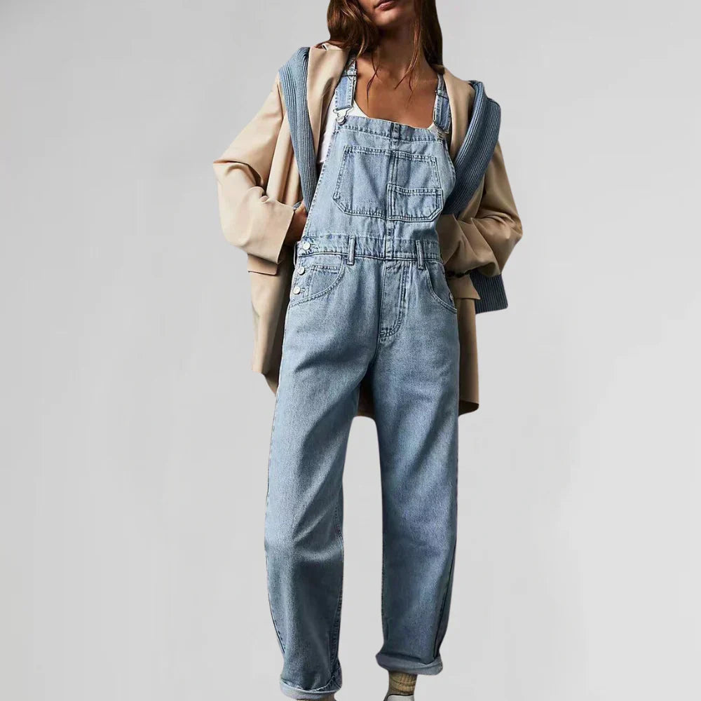 Savannah Women's Denim Jumpsuit – Button-Front Utility Jumpsuit with Tailored Fit