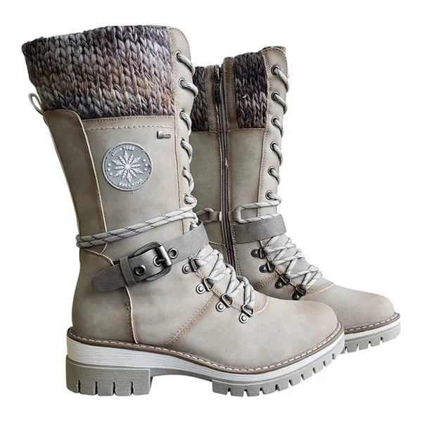 Kylee Women’s Knee-High Winter Boots – Warm Lined Zip Boots with Adjustable Laces