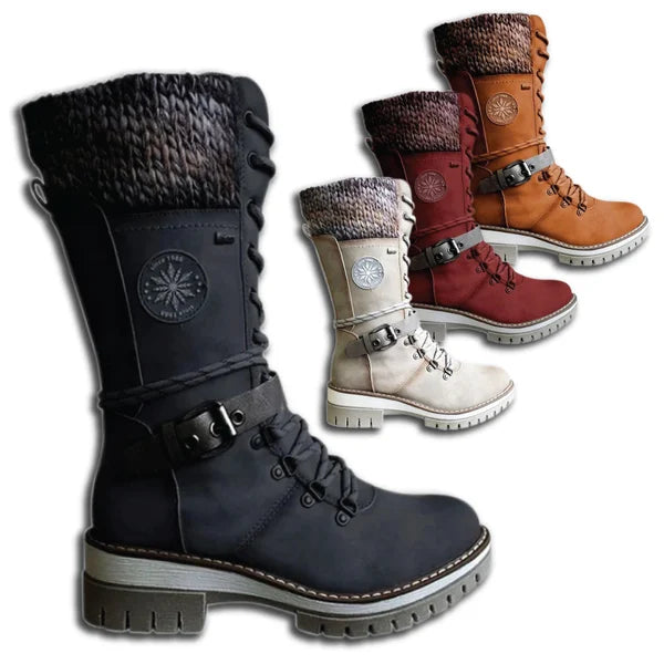 Autumn Women's Tall Winter Boots – Insulated Zip-Up Boots with Warm Lining & Adjustable Lace-Up Design